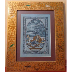 Somptueuse peinture sur soie indienne dans son cadre vitré à décor...