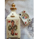 Bouteille porcelaine Vintage décor jeux de cartes + cendrier