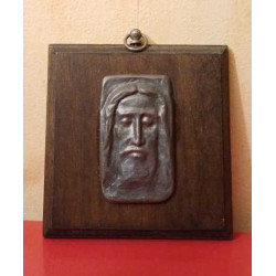 Sculptue Christ en étain support bois